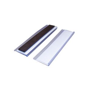 Two rectangular guitar fretboard protectors—one with a dark wood surface, the other plain white—sit side by side on a white background, similar in appearance to an MH-USA Magnetic Ticket Holder, measuring H.0.98 in. x W.3.94 in.