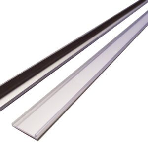 Two elongated, flat MH-USA Magnetic Ticket Holders with a clear covering; one has a black inner layer and the other is white. They are positioned diagonally on a plain white background. Dimensions: H.0.98 in x W.39.37 in — Pack of 10, including card.