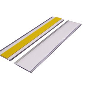 Two rectangular sharpening stones with metal edges are shown on a white background. One has a yellow abrasive surface, the other is white, resembling the MH-USA Self-Adhesive Ticket Holder in size and organization precision.