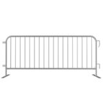 The Visiontron Interlocking Metal Bike Rack Steel Barricade features vertical bars, side hooks, and flat feet for stability. Perfect for temporary use at events or construction sites, it efficiently guides people or restricts access.