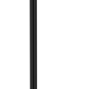 A black retractable stanchion with a purple belt extending to the right. The stanchion stand is cylindrical with a round base. A black latch is visible at the end of the purple belt.