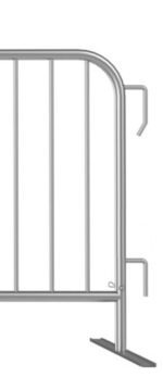 The Visiontron Interlocking Metal Bike Rack Steel Barricade includes vertical rods and side hooks for interlocking, a curved top for elegance, and a flat base for stability, making it perfect for crowd control.