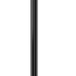 A Visiontron Value Series Black Steel Retractable Belt Stanchion with a 7.5 belt stands against a white backdrop, showcasing its sleek vertical design, circular base, and extendable arm for efficient crowd control or queue organization.