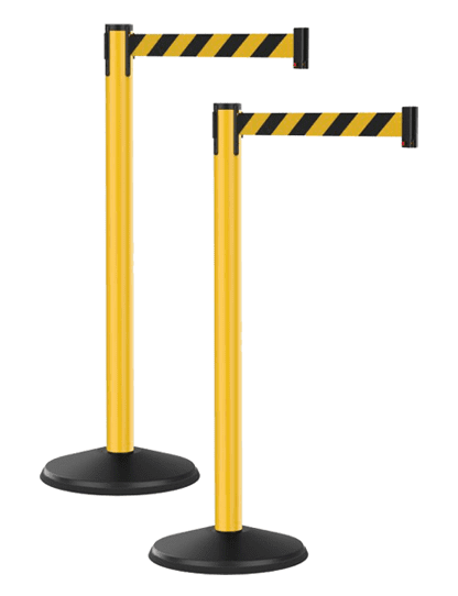 economy-outdoor-retractable-belt-post-yellow-black-yellow-diagonal-setof2-416x669-2.png The Visiontron Prime Outdoor Crowd Control Set includes two yellow stanchion posts with durable 10 black and yellow striped belts, ideal for crowd management. Round black bases provide excellent stability, making it perfect for any event or venue.