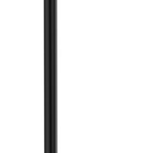 A black stanchion with a retractable belt, commonly used for crowd control. The belt extends from a slot at the top, capable of connecting to other stanchions. The base is wide and circular for stability.