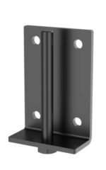 The Visiontron Loop Receiving End for Wall Mounts is a black metal bracket with a vertical cylindrical rod and four mounting holes, ideal for securing objects. Its rectangular base and upright portion enhance stability.