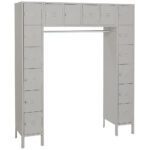 A U-shaped arrangement of beige metal lockers, featuring two vertical columns and a connected top row, creating an open space in the center. Each locker has a small ventilation slot and a latch for securing with a padlock.