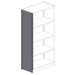 Illustration of a tall, five-shelf bookcase with a dark-colored side panel. The shelves are evenly spaced, and the bookcase is shown at an angle, highlighting its structure and design.