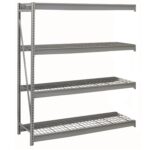 A tall, metal shelving unit with four adjustable wire shelves. The unit is made of steel and has an open design, suitable for storage or industrial use. The shelves are evenly spaced and the frame has a grey finish.