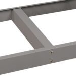 Close-up of a gray metal frame with two parallel beams connected by a perpendicular support bar, ideal for shelving solutions. The structure, secured with two visible screws, features a matte finish perfect for various storage applications.