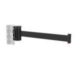 The Visiontron Magnetic WM700 Series Retractable Wall Mount Barrier features a black cylindrical mount on perforated metal, with a 10 black belt and striking red end cap.