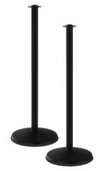Two Visiontron Prime Flat Top Rope Stanchions, ideal for crowd control, stand side by side against a white background; each features a round base and top hook.