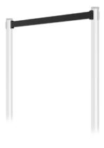 A minimalist image features Visiontron Stanchion Post Top Beam with two vertical white posts linked by a sleek black top beam, set against a plain white background that accentuates the designs clean simplicity.