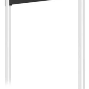 A minimalist image features Visiontron Stanchion Post Top Beam with two vertical white posts linked by a sleek black top beam, set against a plain white background that accentuates the designs clean simplicity.