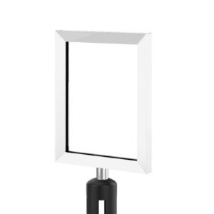 A Heavy Duty Visiontron 7x11 Frame with beveled edges and a sign bracket adapter is mounted on a black cylindrical base with a U-shaped slot, against a pristine white background.