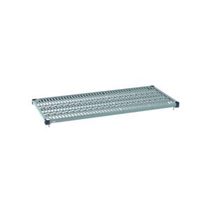 The image shows a MetroMax Q MQ2454G Plastic Industrial Shelf with Grid Mat, size 24 x 54. Its sturdy rectangular frame suggests it’s designed for industrial or storage use.