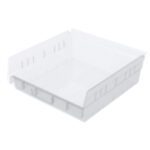 The Metro MB30170CLN Nesting Shelf Bin is a clear, square plastic container with dimensions of 11.6 x 11.12 x 4. Its raised edges and grooved sides make it ideal for home or office organization while the transparent design offers easy visibility of contents.