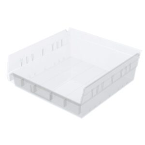 The Metro MB30170CLN Nesting Shelf Bin is a clear, square plastic container with dimensions of 11.6 x 11.12 x 4. Its raised edges and grooved sides make it ideal for home or office organization while the transparent design offers easy visibility of contents.