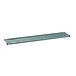 The Metro Super Erecta Pro PR1472NK3 Industrial Wire Restaurant Shelf includes a green metal grate and grid pattern, ideal for restaurants or storage. Its 14 x 72 size and detachable plastic mat make it perfect for heavy-duty shelving or weight support.