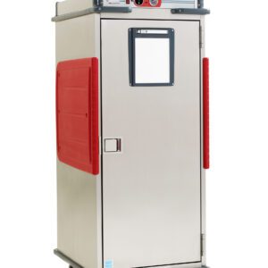 The Metro C5T9X-ASFA C5 T-Series is a full-height, metal heated transport cabinet with a solid door and fixed lip load slides. Featuring red handles, lockable door, small display control panel, it operates at 220-240V and 50/60Hz for efficient storage and mobility.