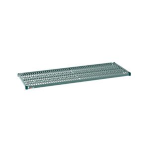 The Metro Super Erecta Pro PR2160NK3 Industrial Wire Restaurant Shelf, 21 x 60, features a sturdy green metal grid with a removable plastic mat, offering smooth surfaces and rounded edges ideal for versatile storage, set against a clean white background.