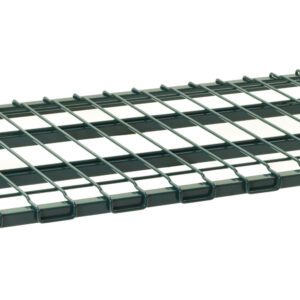 The Metro 1860DRK3 Super Erecta Heavy-Duty Dunnage Shelf is a rectangular, grid-patterned, 18 x 60 shelf with Metroseal Green Epoxy finish, support bars, and a robust design for heavy-duty shelving units.