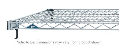 1it7gbioqxgvpcxjm895y9p1vu9lr3ef.jpg The Metro Super Adjustable Super Erecta A2148NC Industrial Wire Shelf in chrome features a sleek grid design with a side hook. Its dimensions are 21 x 48, although actual sizes may vary.