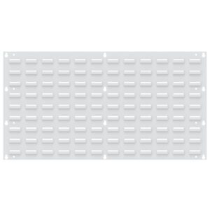 The Metro MB3619LWP Louvered Wall Panel, 36 x 19, is a rectangular white vent cover with evenly spaced horizontal slats for optimal airflow and small mounting holes at each corner and center on the top and bottom edges.