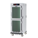 The Metro C599-SDC-U Cabinet boasts a sleek metal exterior, Dutch clear doors, digital top controls, and four caster wheels. With universal wire slides and powered at 120V, 60Hz, 2000W, its ideal for controlled humidity in commercial environments.