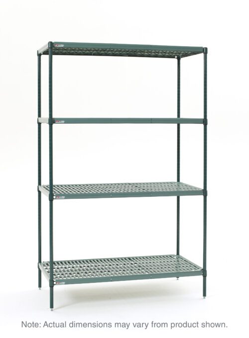 2lnx6iob37ld8ustwpc2nks5txfjp3f7.jpg The Metro Super Erecta Pro EZPR2448NK3-4 Industrial Wire 4-Shelf Restaurant Shelving Unit features removable plastic mats, an easy order kit, and measures 24 x 48 x 74. Ideal for kitchens, it stands out on a plain white background. Note: actual dimensions may vary slightly.