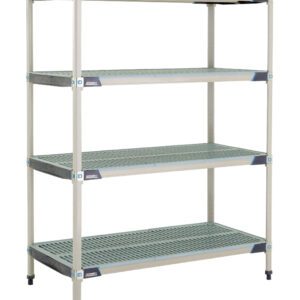 The MetroMax i X556GX3 Shelving Unit, measuring 24 x 48 x 63, features a strong frame and four ventilated grated shelves. Its grey finish suits storage needs in garages, workshops, or utility rooms.