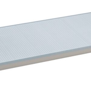 An 18 x 60 flat, rectangular panel, light gray with a textured surface, resembling the MetroMax i MX1860F Plastic Industrial Shelf with Solid Mat, has slightly raised black corners and a side label suggesting an electronic or industrial function.
