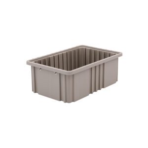 The Metro TB92060NAT Polypropylene Tote in natural gray, measuring 16.5 x 10.875 x 6, features ribbed sides and a smooth rim, displayed on a white background.