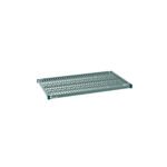 The Metro Super Erecta Pro PR2442NK3 Industrial Wire Restaurant Shelf, 24 x 42, has a grid-like surface, sturdy frame, and removable plastic mat. Its shown against a plain white background.