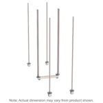 An illustration shows six vertical metal rods with blue circular bases, some connected by horizontal rods, resembling the Metro LBTM18K4 qwikTRAK Double Deep Mobile Unit Kit for 18 Wide Super Erecta Wire Shelving in Metroseal Gray Epoxy. Note: Actual dimensions may vary from product shown.