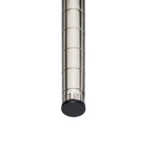 A close-up of vertically aligned cylindrical neodymium magnets, featuring a shiny metallic surface with a black cap at the bottom, mimicking the sleek design of Metro 74UPS-SW Super Erecta Swaged Posts for Cart Wash and Autoclave Applications in stainless steel, isolated on white.