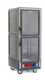 The Metro C539-MDC-U-GYA cabinet is a full-height, wheeled unit with Dutch clear doors, 60Hz controls, universal wire slides, and a gray exterior.