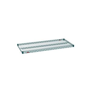 The Metro Super Erecta 2148NK3 Industrial Wire Shelf, with its 21 x 48 green wire design and sturdy metal grid pattern, is displayed against a white background. It features a durable Metroseal Green Epoxy finish.