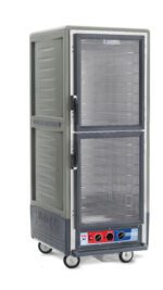 The Metro C539-MXDC-4-GY C5 3 Series is a high-end insulated cabinet with Dutch clear doors, grey panels, and bottom-mounted controls. Its full height on wheels, offers fixed wire slides for optimal storage, and operates at 220-240V with 1681-2000W for mobility.