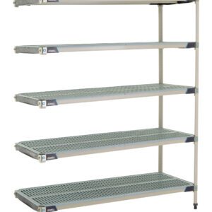 The MetroMax i 5AX567GX3 5-Shelf Plastic Add-On Unit, measuring 24 x 60 x 74, features wire mesh metal shelves. Its adjustable and sturdy open-frame structure makes it perfect for organizing any warehouse or garage.