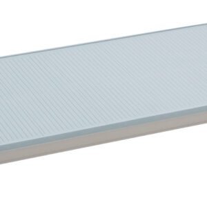 The object looks like a MetroMax i MX1842F 18 x 42 plastic industrial shelf with a solid mat, featuring a ribbed gray surface, black corner protectors, and a small text label in one corner.
