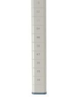 A gray ring mandrel with size markings from 4 to 13 stands vertically, resembling the sturdy MetroMax MQ86UPE Epoxy Coated Steel Shelving Post, 86 H.