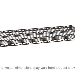 A Metro Super Erecta 2472N-DCH Industrial Wire Shelf in Copper Hammertone, this rectangular black metal shelf has a grid pattern with circular corner connectors for stacking. Note: Actual dimensions may vary from product shown.