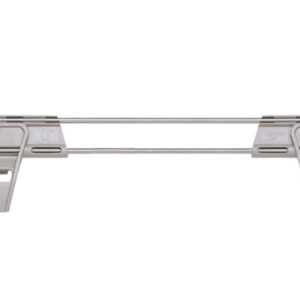A metal hanger with four evenly spaced clips is shown against a white backdrop, echoing the order found in the Metro MQL60-2S Stackable Shelf Ledge (Back) for MetroMax Q Industrial Plastic Shelving, 60 L x 2 H.