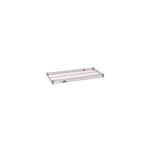 The Metro Super Erecta 1430NK4 Industrial Wire Shelf, finished in Metroseal Gray Epoxy and measuring 14 x 30, is seen from above with a grid design and four corner brackets against a white background.