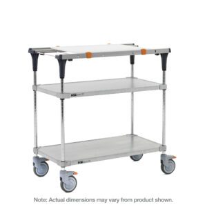 The Metro MS1824-FGFG-PK1 PrepMate MultiStation 24 features a solid galvanized top and bottom, chrome posts, and includes four swivel casters for easy mobility. Note: Actual dimensions may vary from those shown.