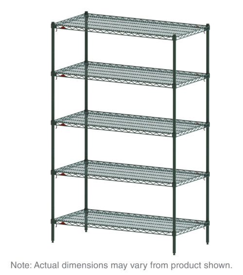 917qwww20bbsacjn1r5egqqt5w2prqpx.jpg The Metro Super Erecta 5A377K3 Shelving Unit features five adjustable open grid shelves, a durable Metroseal Green Epoxy coating, and stands on four sturdy poles. Actual dimensions are 18 x 72 x 74.