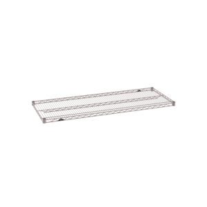 The Metro Super Erecta 2154NK4 Industrial Wire Shelf, in Metroseal Gray Epoxy, is a durable 21 x 54 rectangular shelf with a grid design and four corner clips for easy mounting, ideal for storage and organization against a plain white background.