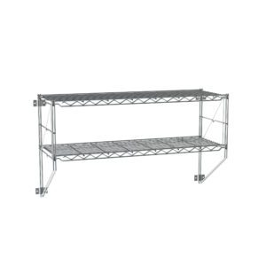 The Metro 12WS32C Erecta Shelf 2-Tier Wall Kit features a sleek chrome wire shelf with metal brackets, measuring 13 x 38.25 x 21; its minimalist design is highlighted against a plain white background.