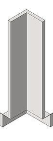 A 3D illustration of an L-shaped object with a right-angle bend, resembling the Eagle MHC Corner Filler, Standing Height, 3X35. The shape features a shadow to emphasize its height and depth, rendered in grey and white for a minimalist aesthetic.